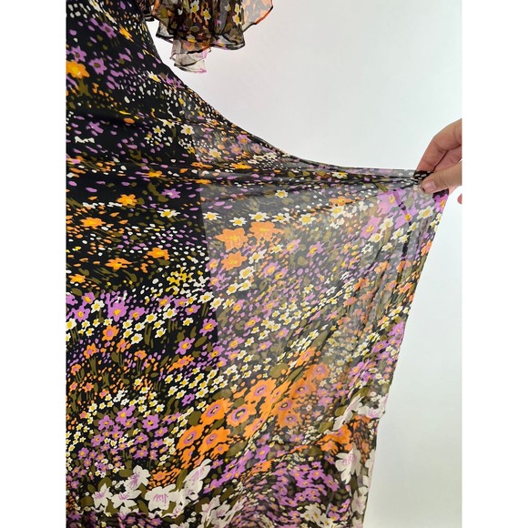 RARE Vintage 1970s Valerie Parr 100% Silk Black Floral Gown‎ - Picture 4 of 12
